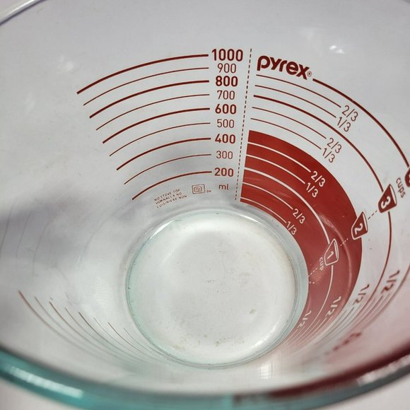 Vtg Pyrex 4-Cup 32oz 1Qt Glass Cone Shape Measuring Cup Red Reverse Letters #11 - Picture 6 of 9